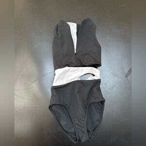Five the label black and white cutout leotard